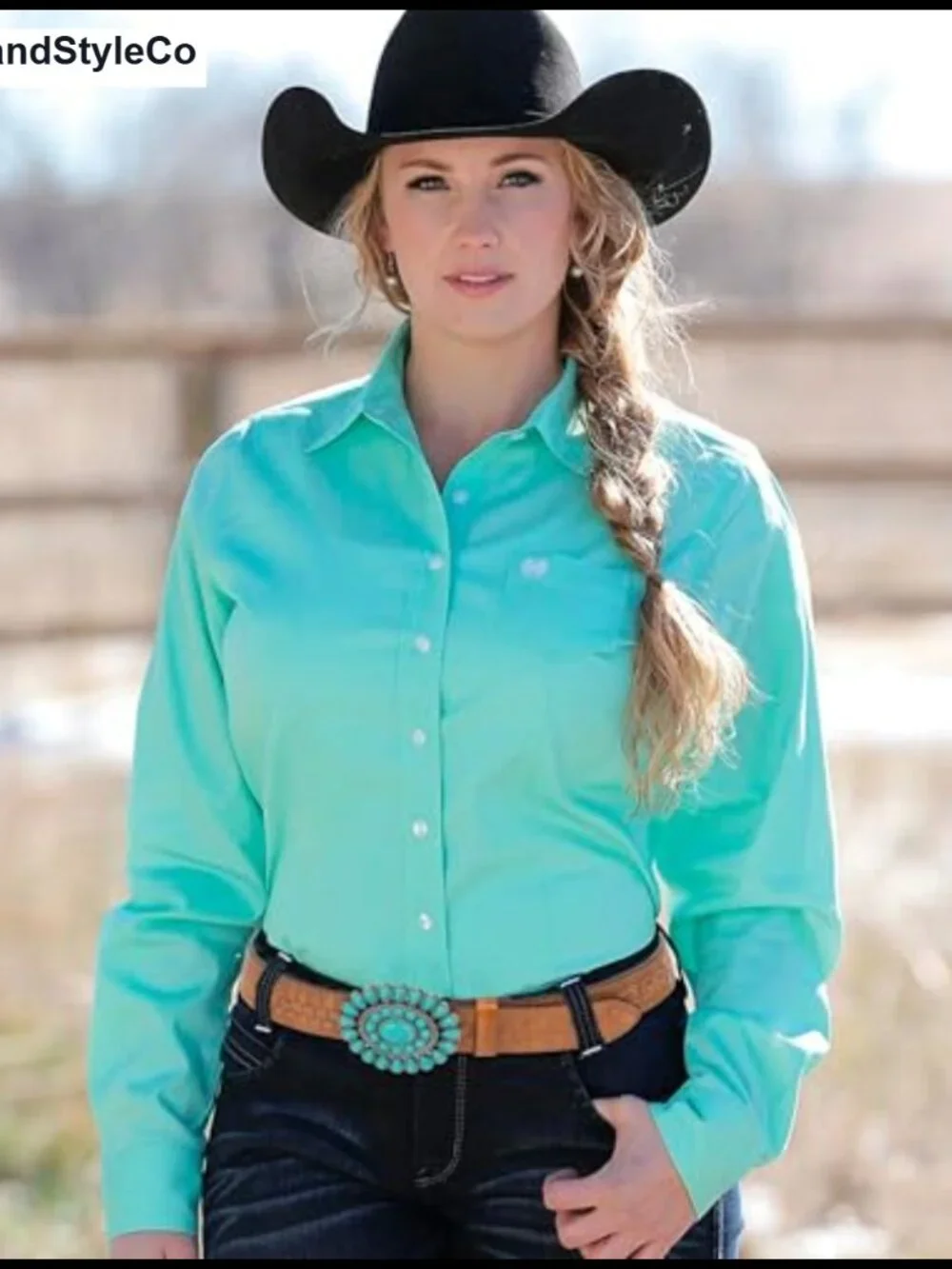 Women's PU Leather Western Belts with Rhinestone Turquoise Buckle